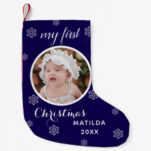 Calcetín Navideño Pequeño Mi primer Personalizado navideño lindo foto y nomb