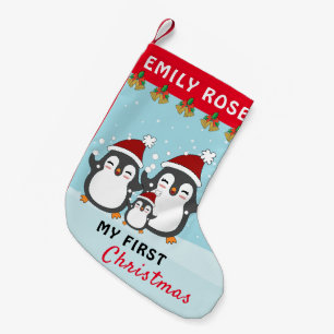 Calcetín Navideño Pequeño Mi primera fiesta de Navidad en familia Penguin