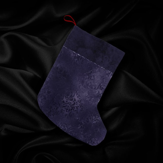 Calcetín Navideño Pequeño Midnight Indigo Romance | Damasco satinado (Subido por el creador)