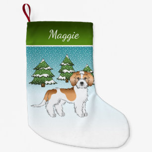Calcetín Navideño Pequeño Mini Goldendoodle albaricoque y blanco Bosque de I