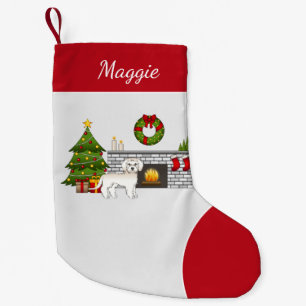 Calcetín Navideño Pequeño Mini Goldendoodle de crema - Habitación festiva de
