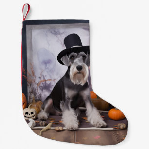 Calcetín Navideño Pequeño Miniature Schnauzer Calabazas de Halloween Espeluz