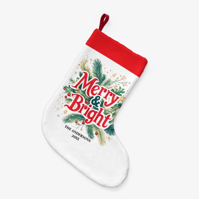 Calcetín Navideño Pequeño Mínimo Limpiar Navidad Simple Blanco Rojo (Frente (Colgado))