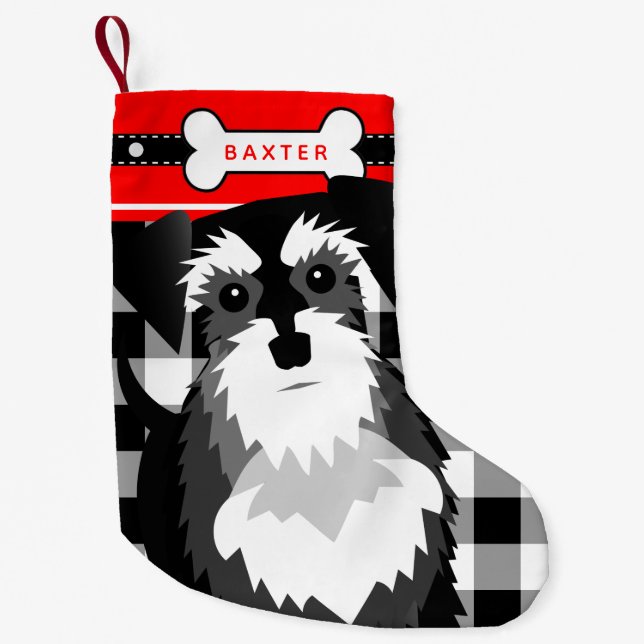 Calcetín Navideño Pequeño Ministra Schnauzer Old Fashion Plaid Small Chris (Anverso)
