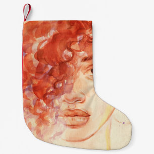 Calcetín Navideño Pequeño Moda afroamericana, ilustracion acuarela.