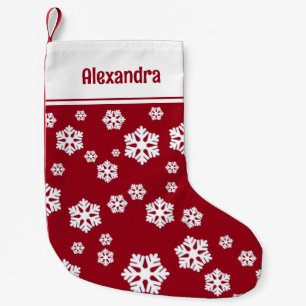Calcetín Navideño Pequeño Moda Blanco copos de nieve patrón nórdico en rojo