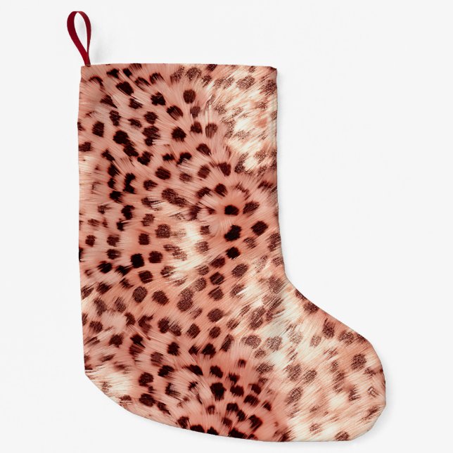Calcetín Navideño Pequeño Moda Bonito Girly Rosa Gold Leopard (Anverso)