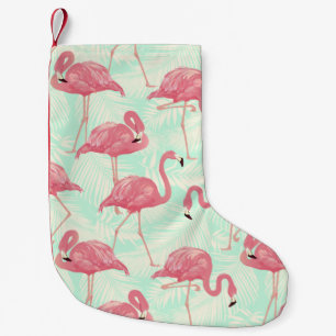 Calcetín Navideño Pequeño Moda Preppy Patrón Elegante Flamingo Rosa