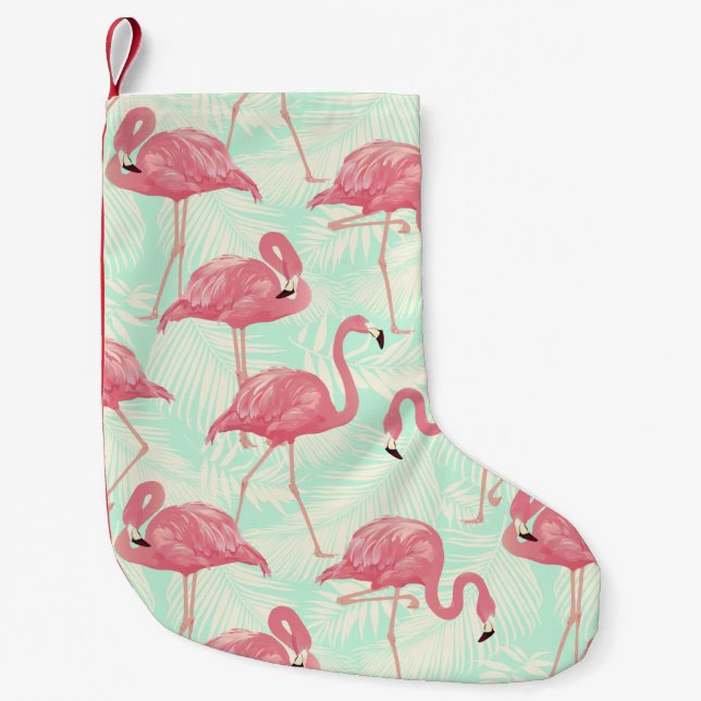 Calcetín Navideño Pequeño Moda Preppy Patrón Elegante Flamingo Rosa (Anverso)
