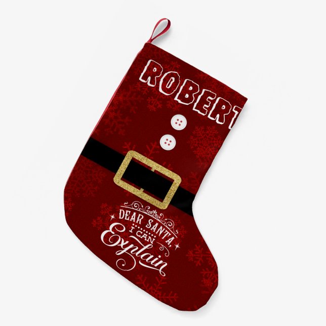 Calcetín Navideño Pequeño Moda Santa Suit Navidades guión divertido (Frente (Colgado))