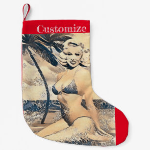 Calcetín Navideño Pequeño Modelo de bikini rubio de rodilla Thunder_Cove