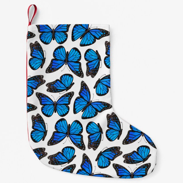 Calcetín Navideño Pequeño Modelo de mariposa azul de monarca (Anverso)