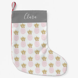 Calcetín Navideño Pequeño Modelo tropical de la piña del falso oro elegante