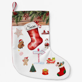 Calcetín Navideño Pequeño Modern Personalized Christmas Stocking Red & White