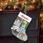 Calcetín Navideño Pequeño Moderno 4 Collage de fotos Cute Red Script Mascota<br><div class="desc">Celebra las simples alegrías de tu peludo miembro de la familia con este lindo Navidad de collage de fotos de personalizado 4. El nombre y las imágenes de esta plantilla son fáciles de personalizar. (IMAGEN PLACEMENT TIP: Una manera fácil de centrar una foto exactamente como quieres es recortarla antes de...</div>