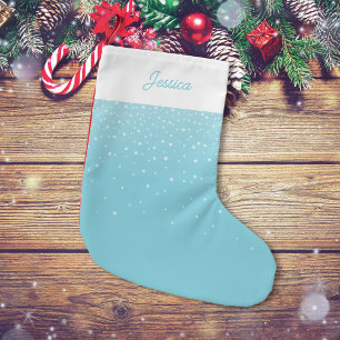 Calcetín Navideño Pequeño Moderno y minimalista nevado azul pastel