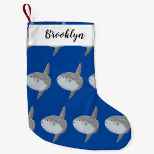 Calcetín Navideño Pequeño Mola mola de pez luna oceánica lindo personalizado