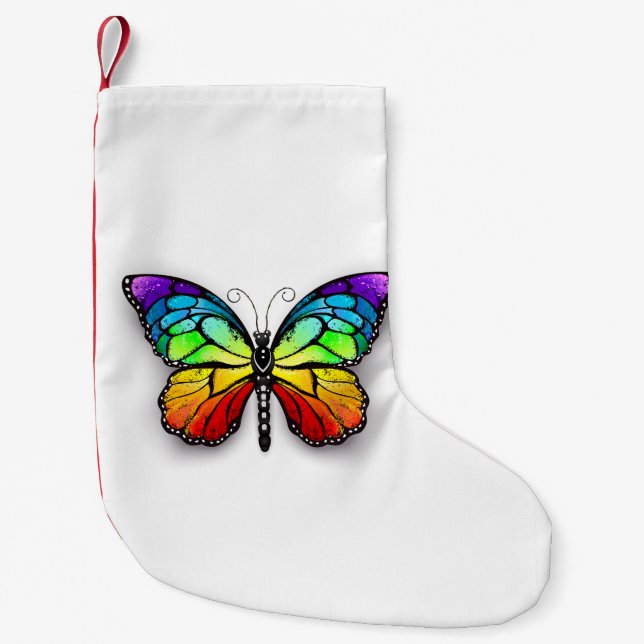 Calcetín Navideño Pequeño Monarca de mariposa arcoiris (Anverso)