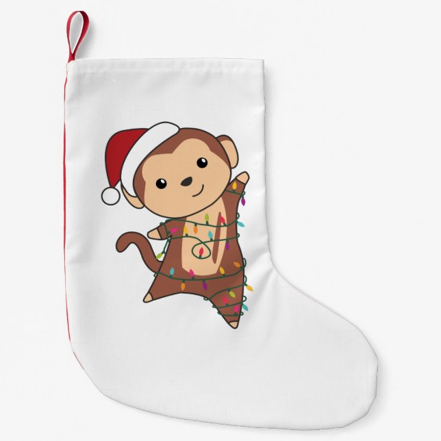 Calcetín Navideño Pequeño Monkey Christmas Snow Winter Animals Monkeys Adult (Anverso)