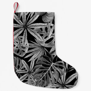 Calcetín Navideño Pequeño Monocromo Tropical, Acuarela Sale Textura.