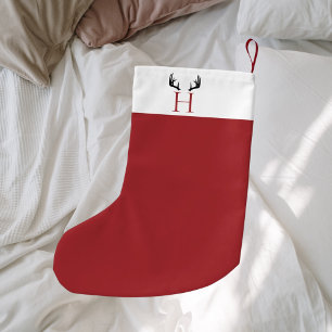 Calcetín Navideño Pequeño Monograma blanco rojo antígenos modernos