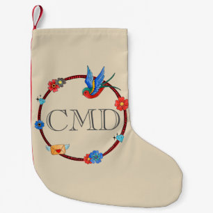 Calcetín Navideño Pequeño Monograma de Boho Bluebird