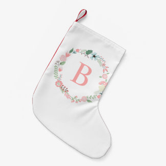 Calcetín Navideño Pequeño Monograma De Espuma Floral Rosa