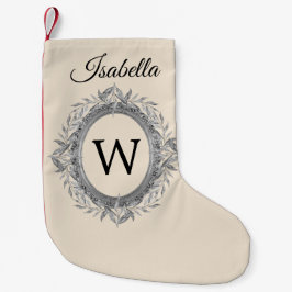 Calcetín Navideño Pequeño Monograma de flor de plata feriado festivo