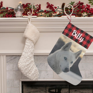 Calcetín Navideño Pequeño Monograma de fotos de perros de Mascota Rústico co