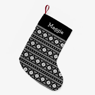 Calcetín Navideño Pequeño Monograma de Isla Blanca y Negra