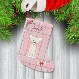 Calcetín Navideño Pequeño Monograma de la cerca de madera rosa de Chihuahua