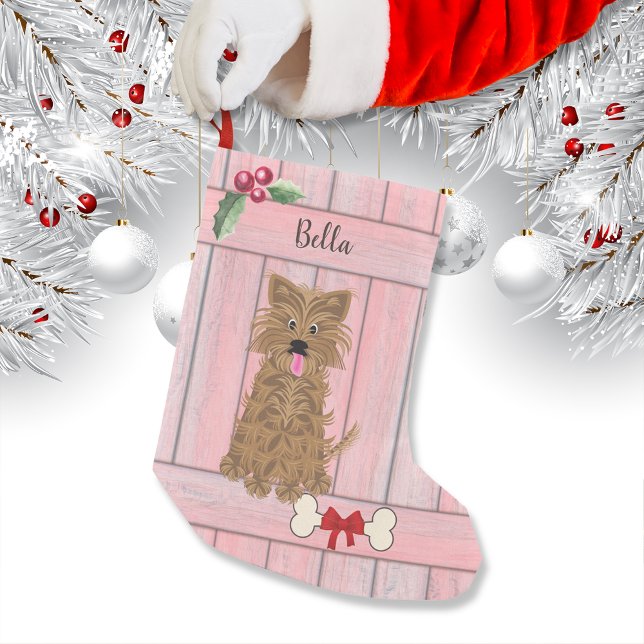 Calcetín Navideño Pequeño Monograma de la cerca de madera rosa del Chica Cut (Subido por el creador)