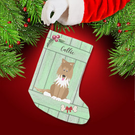 Calcetín Navideño Pequeño Monograma de la cerca verde de madera de color