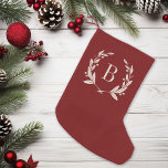 Calcetín Navideño Pequeño Monograma de la corona rusa del Laurel Rojo<br><div class="desc">Navidades monogramados personalizados con un diseño rústico de burlap. Por favor, tenga en cuenta que el diseño falso de la burpía está impreso en la tela, el calzado no está hecho de material de burpón. Personalízalo con tu nombre u otro texto personalizado en un marco de laurel. Haga clic en...</div>