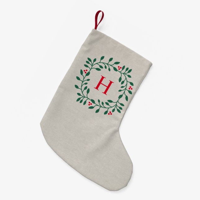 Calcetín Navideño Pequeño Monograma de la ola de vacaciones (Frente (Colgado))