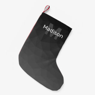 Calcetín Navideño Pequeño Monograma de malla geométrica con gradiente gris o