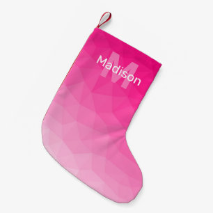 Calcetín Navideño Pequeño Monograma de malla geométrica ombre rosa caliente