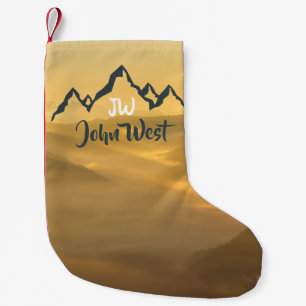 Calcetín Navideño Pequeño Monograma de montañas personalizables de amanecer