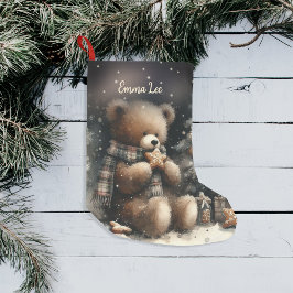 Calcetín Navideño Pequeño Monograma de Navidades de oso de peluche