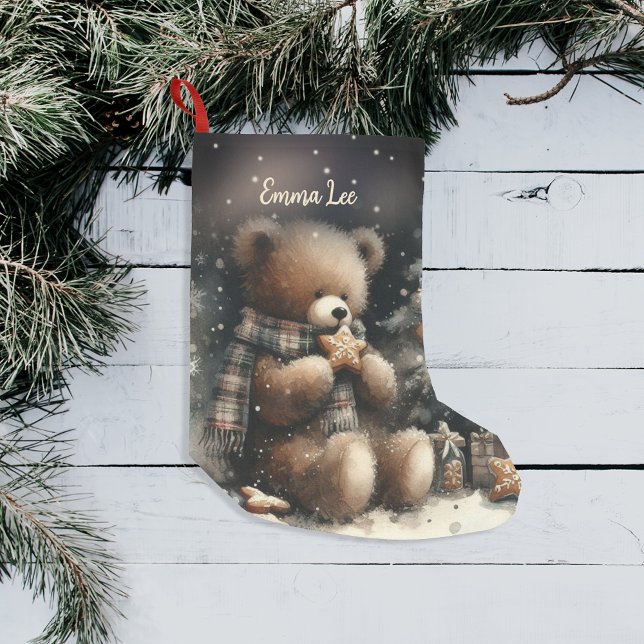 Calcetín Navideño Pequeño Monograma de Navidades de oso de peluche (Subido por el creador)