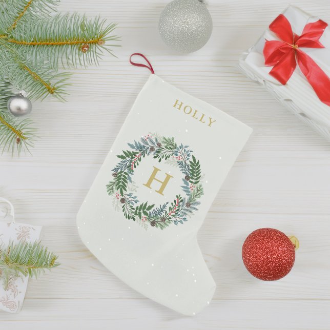 Calcetín Navideño Pequeño Monograma de navidades Wreath (Subido por el creador)