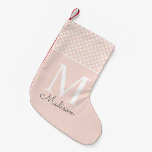 Calcetín Navideño Pequeño Monograma de nombre con patrón de lunares beige mo