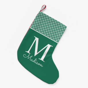 Calcetín Navideño Pequeño monograma de nombre de cuadros moderno