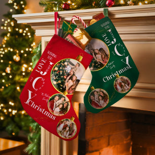 Calcetín Navideño Pequeño Monograma de nombre personalizado rojo y verde con
