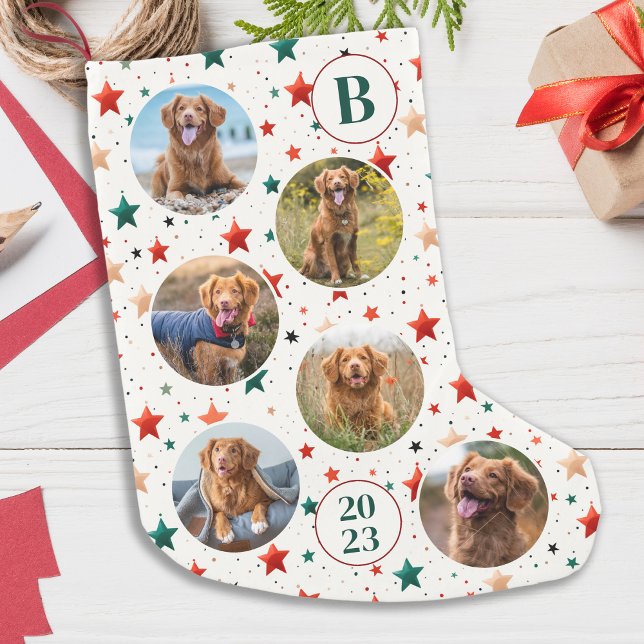 Calcetín Navideño Pequeño Monograma de patrón de estrellas retro de perro Ma (Subido por el creador)