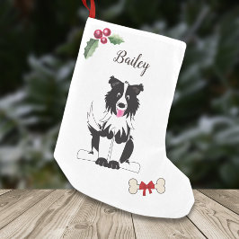 Calcetín Navideño Pequeño Monograma de perro collie de borde corto