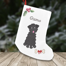 Calcetín Navideño Pequeño Monograma de perro de caniche de teacup negro lind