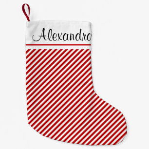 Calcetín Navideño Pequeño Monograma del modelo de la raya del navidad rojo y