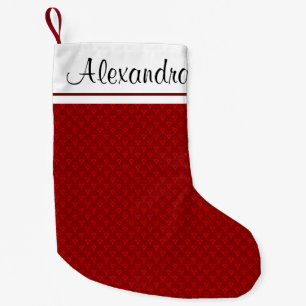 Calcetín Navideño Pequeño Monograma del patrón de Navidades rojos y blancos