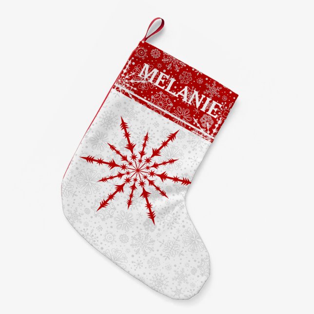 Calcetín Navideño Pequeño Monograma del Personalizado de copos de nieve Navi (Frente (Colgado))